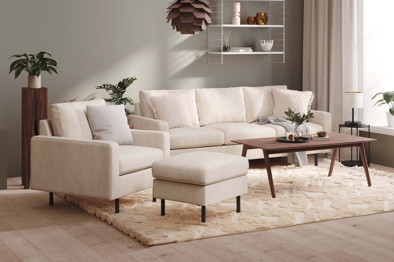Peppe Soffgrupp 3-sits Soffa + Fåtölj + Fotpall i Manchester - Beige - Möbler - Soffa - Soffgrupp