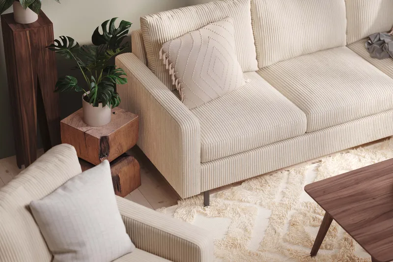 Peppe Soffgrupp 3-sits Soffa + Fåtölj + Fotpall i Manchester - Beige - Möbler - Soffa - Soffgrupp