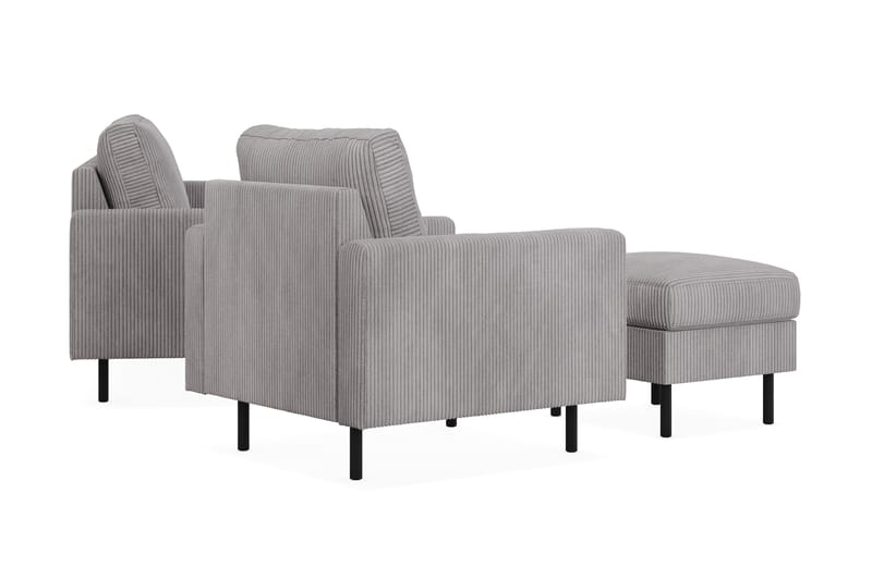Peppe Soffgrupp 3-sits Soffa + Fåtölj + Fotpall i Manchester - Grå - Möbler - Soffa - Soffgrupp