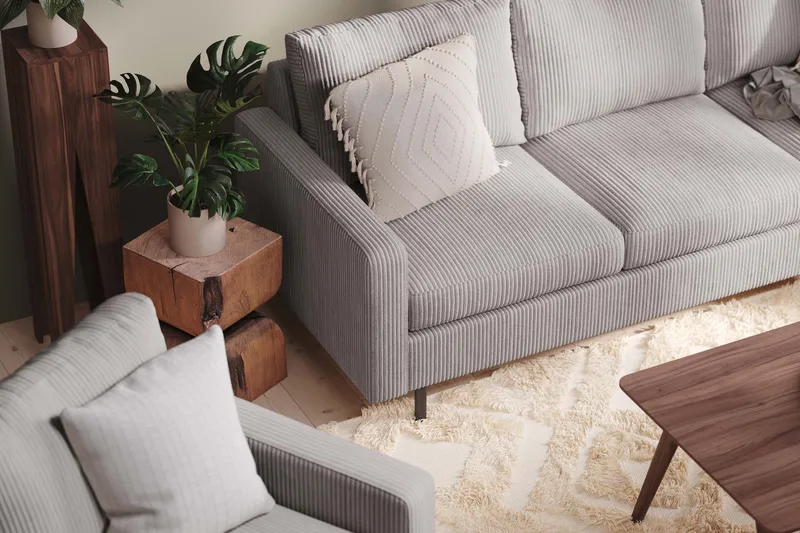 Peppe Soffgrupp 3-sits Soffa + Fåtölj + Fotpall i Manchester - Grå - Möbler - Soffa - Soffgrupp