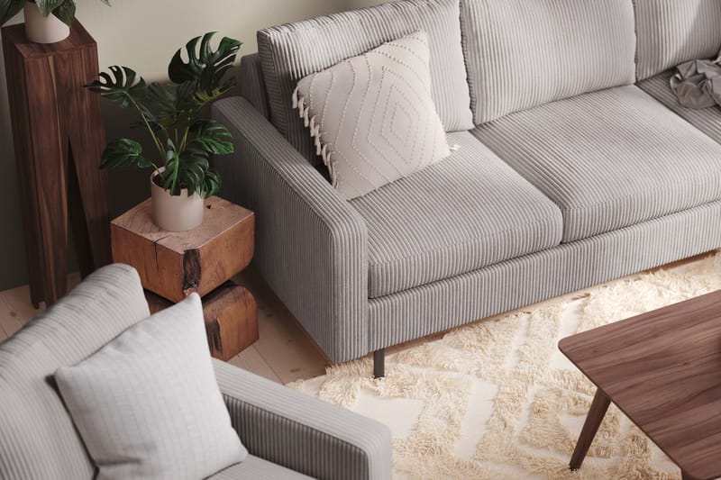 Peppe Soffgrupp 3-sits Soffa + Fåtölj + Fotpall i Manchester - Grå - Möbler - Soffa - Soffgrupp