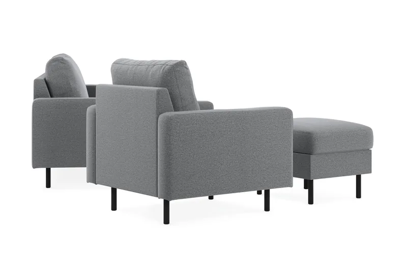 Peppe Soffgrupp 3-sits Soffa + Fåtölj + Fotpall i Tyg - Ljusgrå - Möbler - Soffa - Soffgrupp
