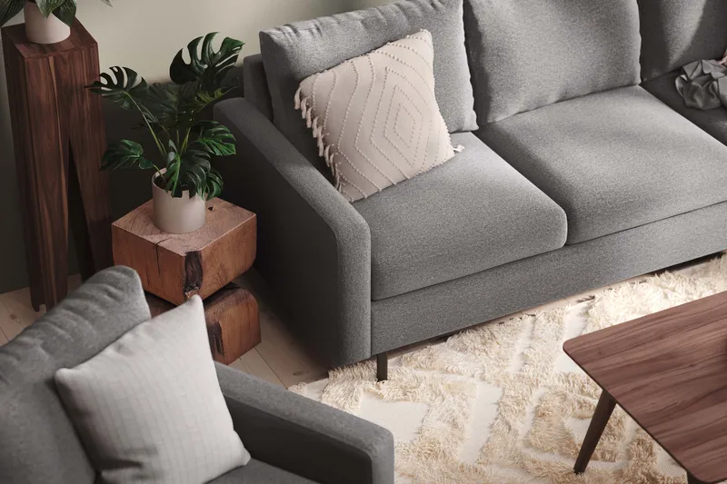 Peppe Soffgrupp 3-sits Soffa + Fåtölj + Fotpall i Tyg - Ljusgrå - Möbler - Soffa - Soffgrupp