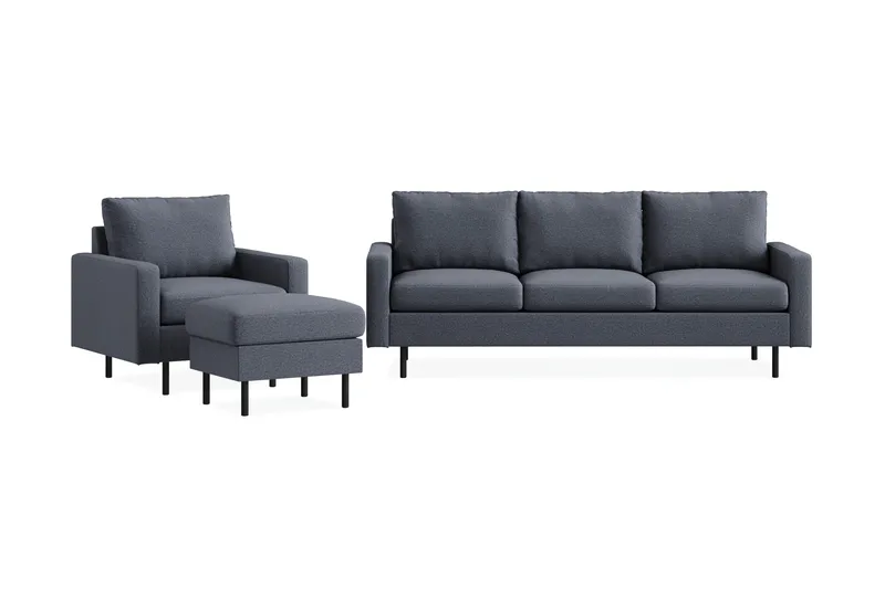 Peppe Soffgrupp 3-sits Soffa + Fåtölj + Fotpall i Tyg, Mörkgrå