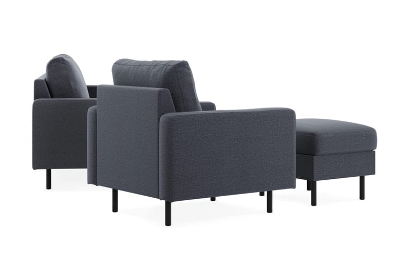 Peppe Soffgrupp 3-sits Soffa + Fåtölj + Fotpall i Tyg - Mörkgrå - Möbler - Soffa - Soffgrupp
