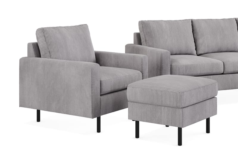 Peppe Soffgrupp 3-sits Soffa + Fåtölj + Fotpall i Manchester - Grå - Möbler - Soffa - Soffgrupp