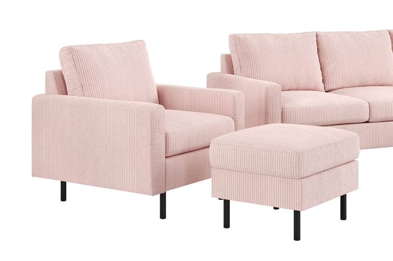 Peppe Soffgrupp 3-sits Soffa + Fåtölj + Fotpall i Manchester - Rosa - Möbler - Soffa - Soffgrupp