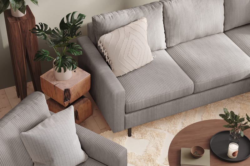 Peppe Soffgrupp 3-sits Vändbar L-formad Divansoffa + Fåtölj + Fotpall i Manchester - Mörkgrå - Möbler - Soffa - Soffgrupp