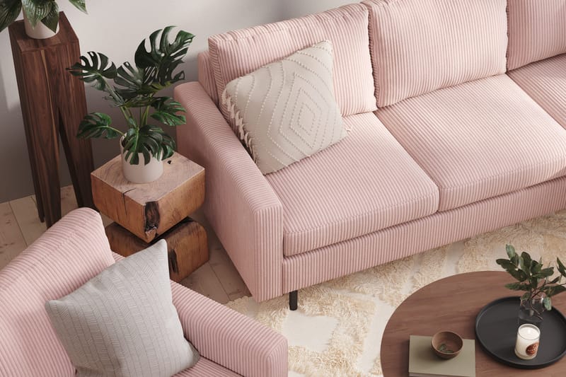 Peppe Soffgrupp 3-sits Vändbar L-formad Divansoffa + Fåtölj + Fotpall i Manchester - Rosa - Möbler - Soffa - Soffgrupp