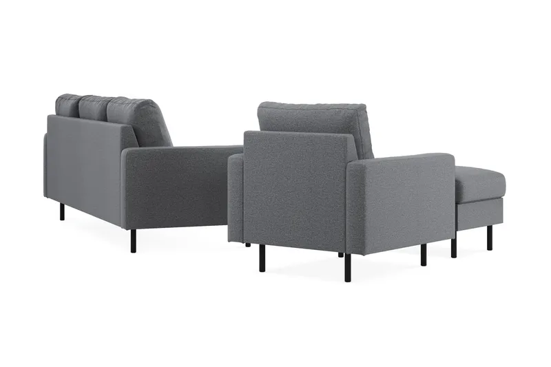 Peppe Soffgrupp 3-sits Vändbar L-formad Divansoffa + Fåtölj + Fotpall i Tyg - Ljusgrå - Möbler - Soffa - Soffgrupp