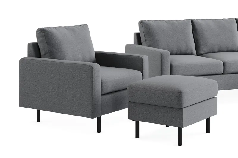 Peppe Soffgrupp 3-sits Vändbar L-formad Divansoffa + Fåtölj + Fotpall i Tyg - Ljusgrå - Möbler - Soffa - Soffgrupp