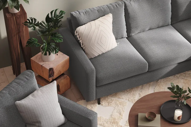 Peppe Soffgrupp 3-sits Vändbar L-formad Divansoffa + Fåtölj + Fotpall i Tyg - Ljusgrå - Möbler - Soffa - Soffgrupp