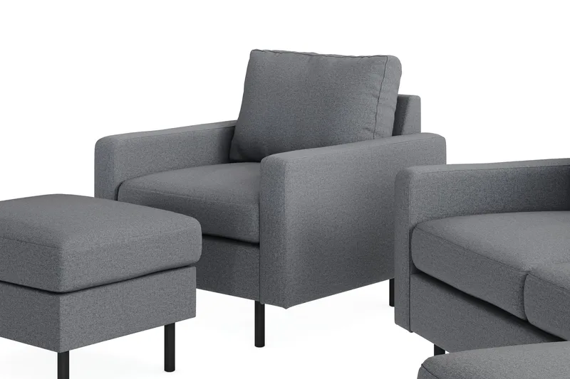 Peppe Soffgrupp 3-sits Vändbar L-formad Divansoffa + Fåtölj + Fotpall i Tyg - Ljusgrå - Möbler - Soffa - Soffgrupp