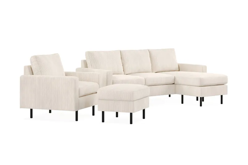 Peppe Soffgrupp 3-sits Vändbar L-formad Divansoffa + Fåtölj + Fotpall i Manchester - Beige - Möbler - Soffa - Soffgrupp