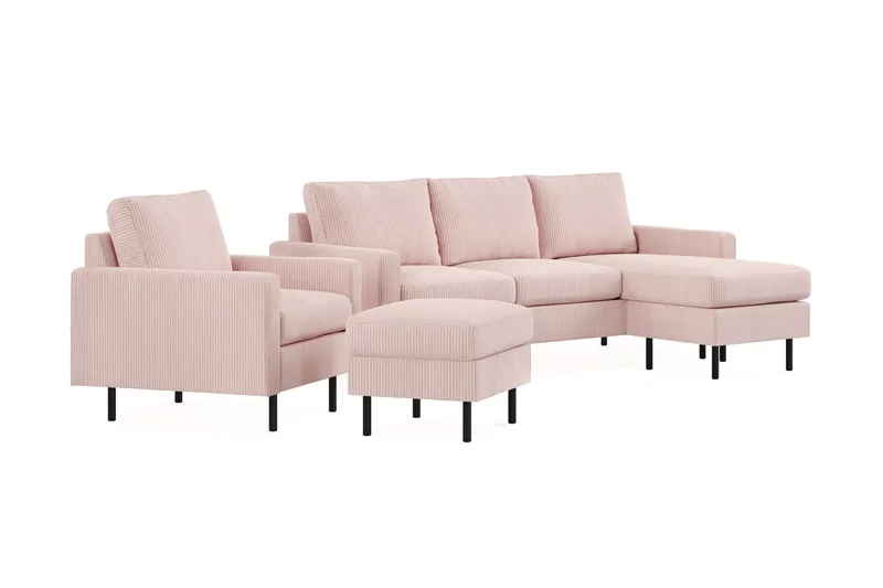 Peppe Soffgrupp 3-sits Vändbar L-formad Divansoffa + Fåtölj + Fotpall i Manchester - Rosa - Möbler - Soffa - Soffgrupp