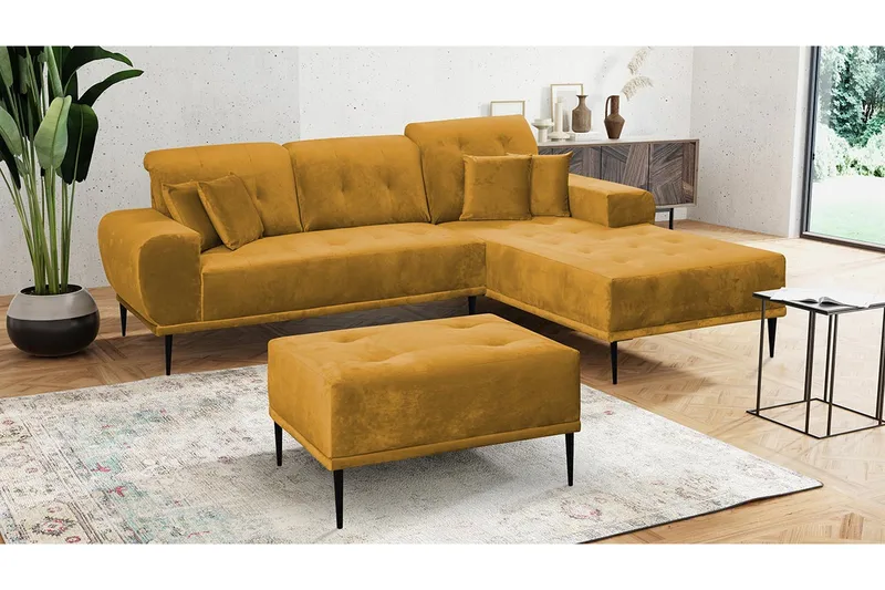 Rapale Soffgrupp Höger med Fotpall - Sammet/Gul - Möbler - Soffa - Soffgrupp