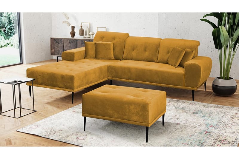 Rapale Soffgrupp Vänster med Fotpall - Sammet/Gul - Möbler - Soffa - Soffgrupp