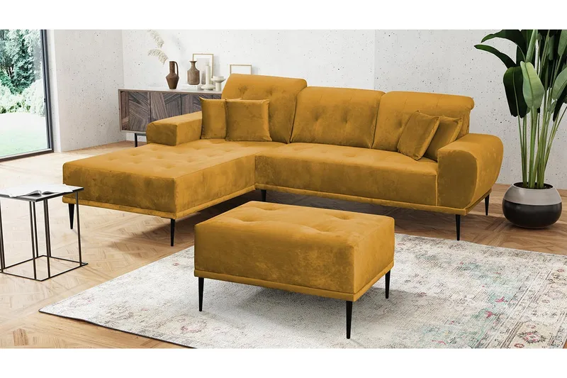 Rapale Soffgrupp Vänster med Fotpall - Sammet/Gul - Möbler - Soffa - Soffgrupp