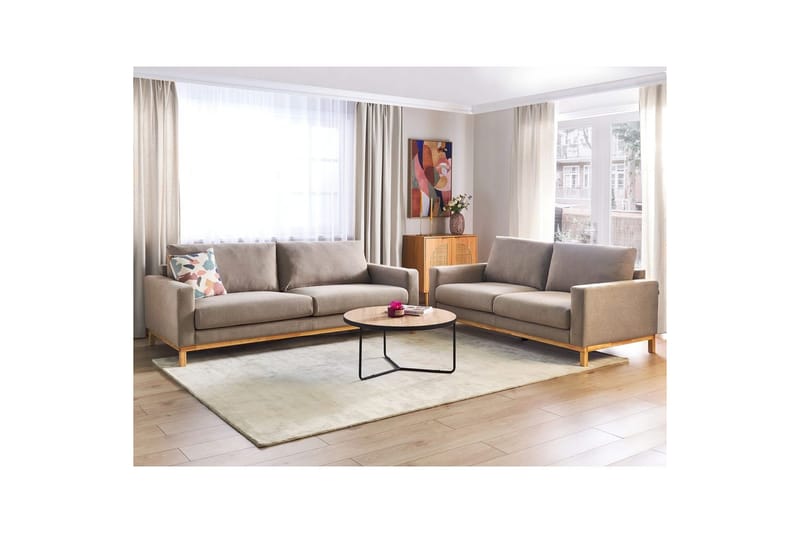 Soffgrupp Siggard Taupe/ljust trä, Polyester - Taupe/ljust trä, Polyester - Möbler - Soffa - Soffgrupp