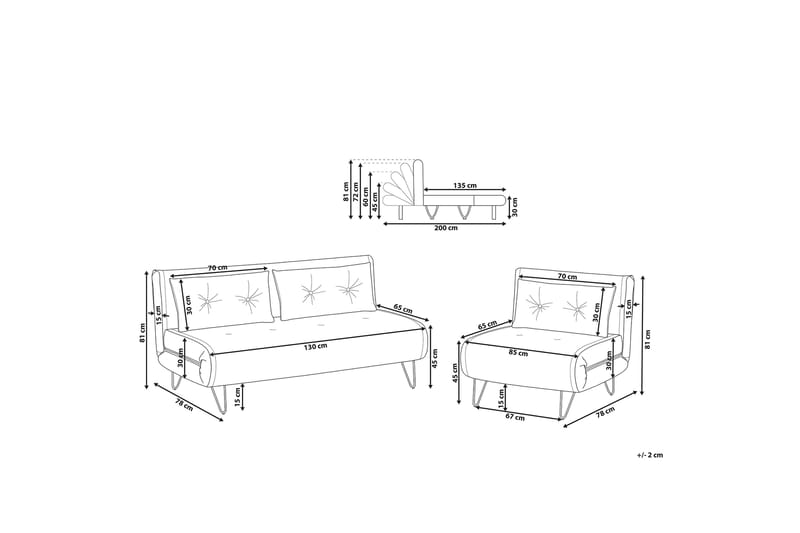 Soffgrupp 2-sits + 1-sits sammet marinblå VESTFOLD - Blå - Möbler - Soffa - Soffgrupp