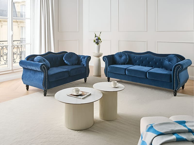 Soffgrupp Skien - Marinblå - Möbler - Soffa - Soffgrupp - Chesterfield soffgrupp