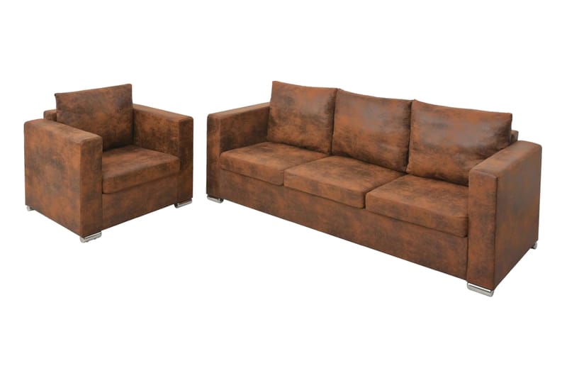 Soffuppsättning 2 st konstläder - Brun - Möbler - Soffa - Soffgrupp