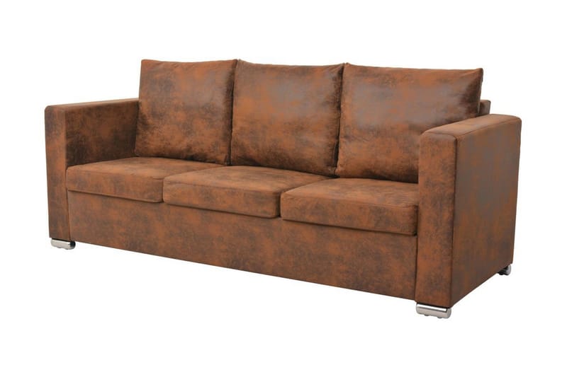 Soffuppsättning 2 st konstläder - Brun - Möbler - Soffa - Soffgrupp