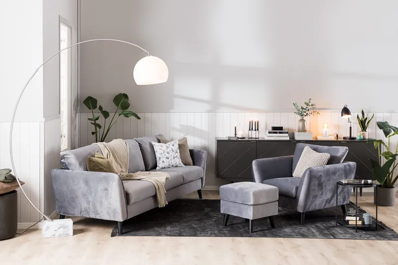 Trend Soffgrupp 3-sits + 2-sits Sammetssoffa - Ljusgrå - Möbler - Soffa - Soffgrupp