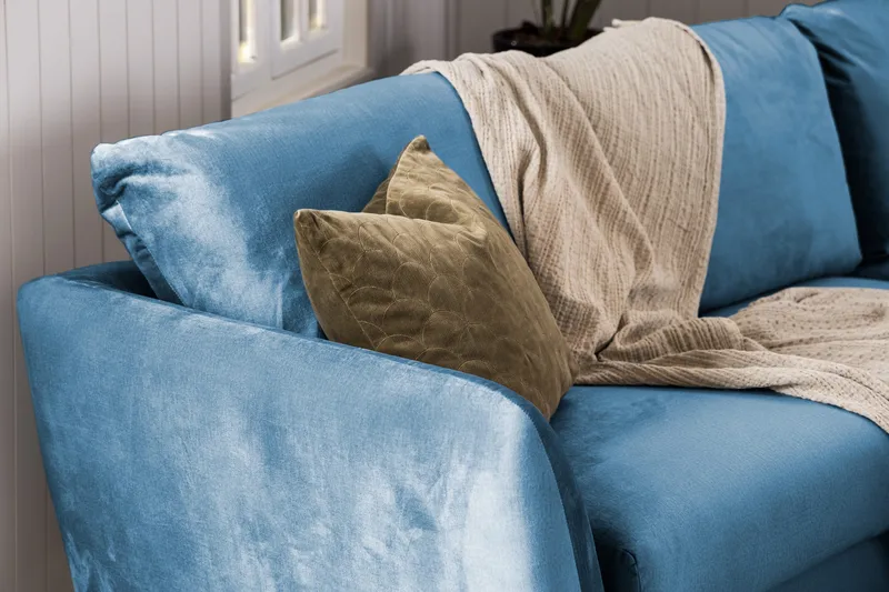 Trend Soffgrupp 3-sits + 2-sits Soffa + Fåtölj + Fotpall i Sammet - Blå - Möbler - Soffa - Soffgrupp