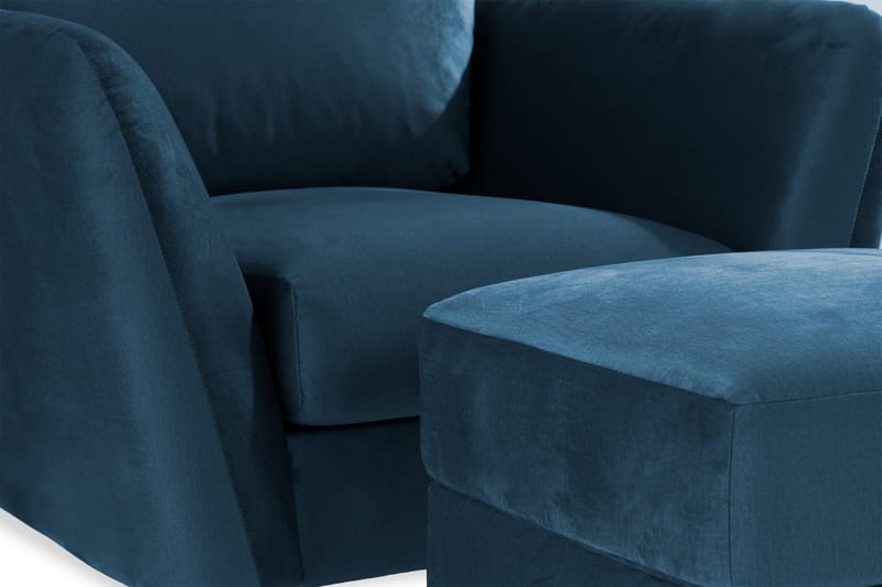 Trend Soffgrupp 3-sits + 2-sits Soffa + Fåtölj + Fotpall i Sammet - Blå - Möbler - Soffa - Soffgrupp