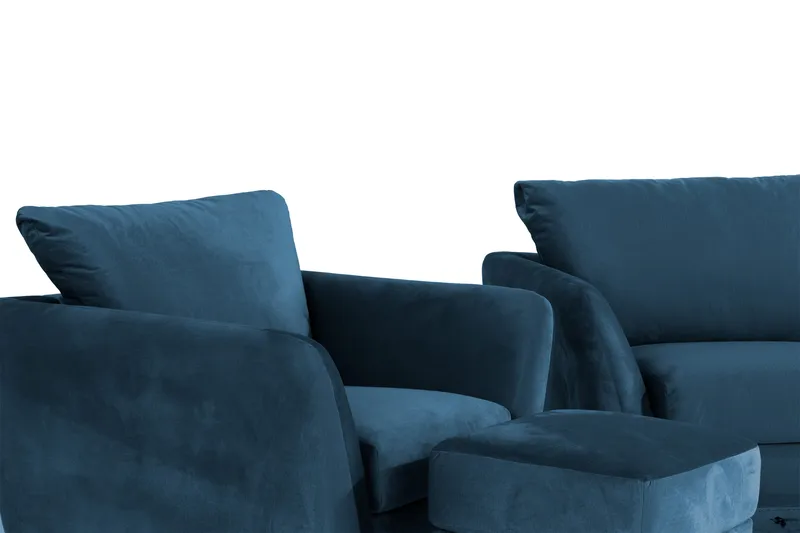 Trend Soffgrupp 3-sits + 2-sits Soffa + Fåtölj + Fotpall i Sammet - Blå - Möbler - Soffa - Soffgrupp
