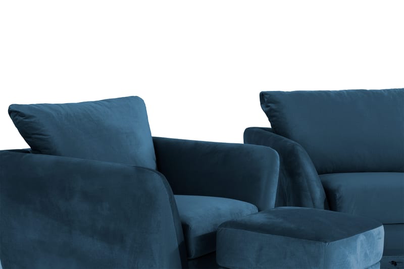 Trend Soffgrupp 3-sits + 2-sits Soffa + Fåtölj + Fotpall i Sammet - Blå - Möbler - Soffa - Soffgrupp
