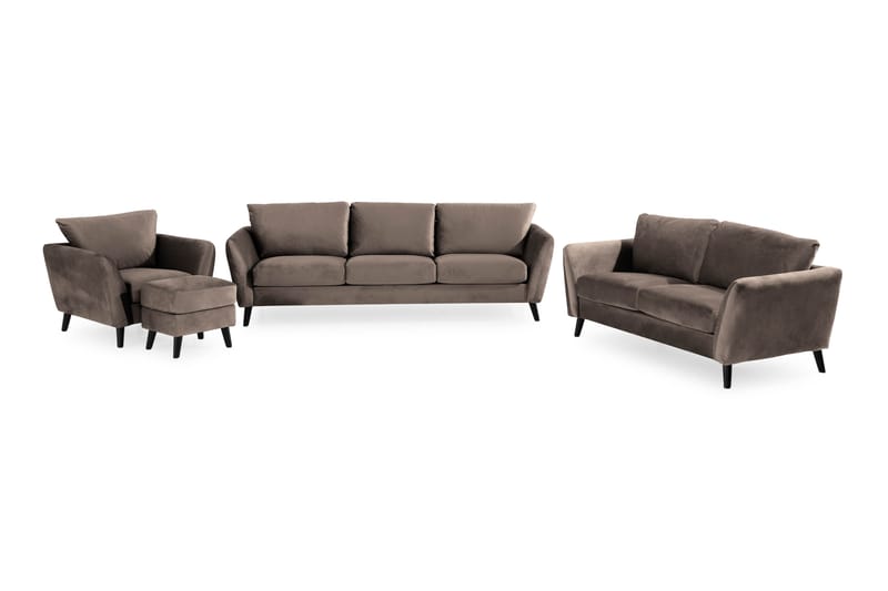 Trend Soffgrupp 3-sits + 2-sits Soffa + Fåtölj + Fotpall i Sammet - Brun - Möbler - Soffa - Soffgrupp