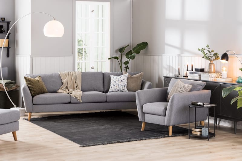 Trend Soffgrupp 3-sits + 2-sits Soffa + Fåtölj + Fotpall i Tyg - Ljusgrå - Möbler - Soffa - Soffgrupp