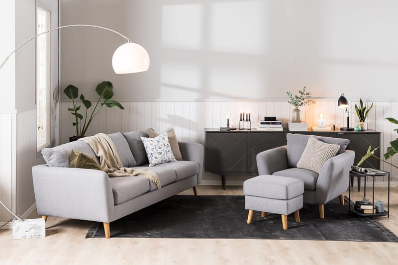 Trend Soffgrupp 3-sits + 2-sits Soffa + Fåtölj + Fotpall i Tyg - Ljusgrå - Möbler - Soffa - Soffgrupp
