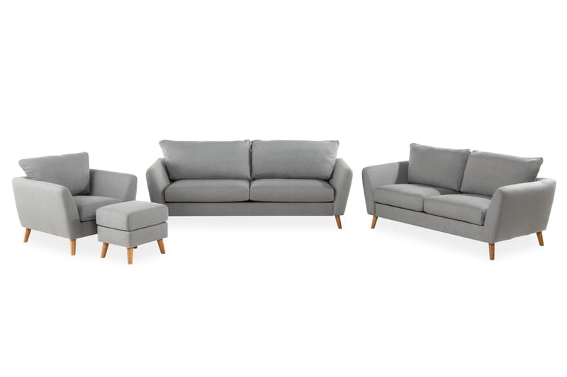 Trend Soffgrupp 3-sits + 2-sits Soffa + Fåtölj + Fotpall i Tyg - Ljusgrå - Möbler - Soffa - Soffgrupp