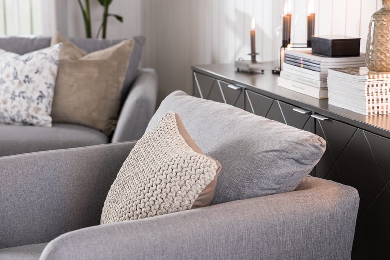 Trend Soffgrupp 3-sits + 2-sits Soffa + Fåtölj + Fotpall i Tyg - Ljusgrå - Möbler - Soffa - Soffgrupp