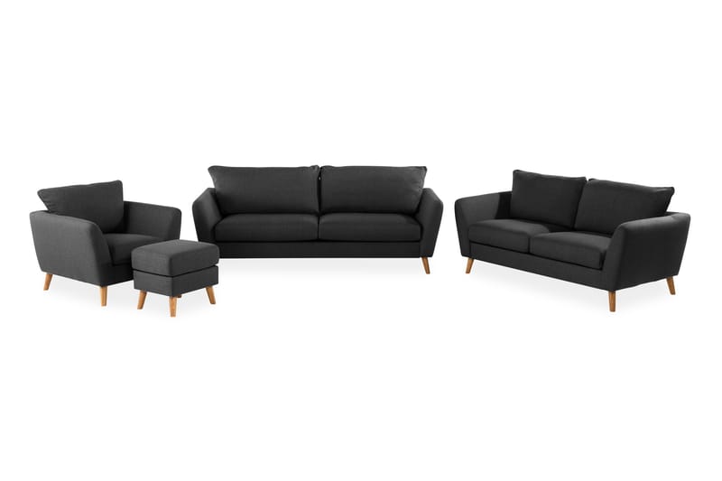 Trend Soffgrupp 3-sits + 2-sits Soffa + Fåtölj + Fotpall i Tyg - Svart - Möbler - Soffa - Soffgrupp