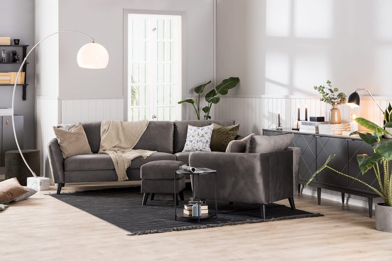 Trend Soffgrupp 3-sits + 2-sits Sammetssoffa - Mörkgrå - Möbler - Soffa - Soffgrupp
