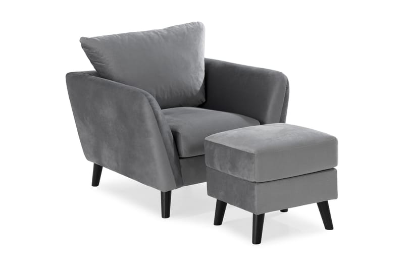 Trend Soffgrupp 3-sits + 2-sits Soffa + Fåtölj + Fotpall i Sammet - Ljusgrå - Möbler - Soffa - Soffgrupp