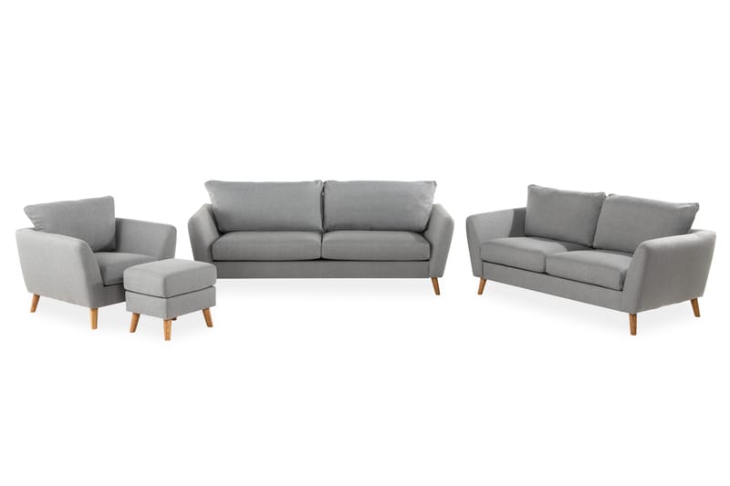 Trend Soffgrupp 3-sits + 2-sits Soffa + Fåtölj + Fotpall i Tyg, Ljusgrå