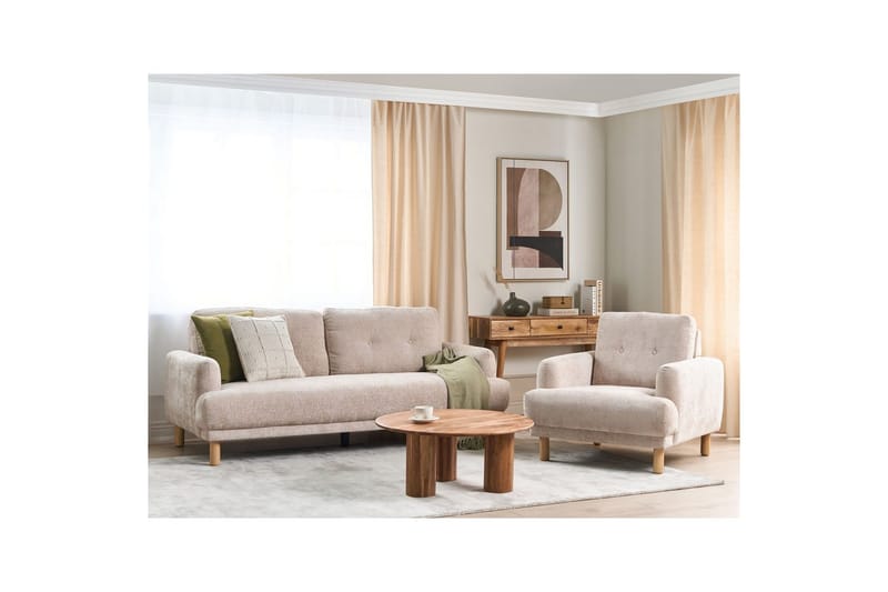 Soffgrupp Tuve Beige/ljust trä, Bouclé - Beige/ljust trä, Bouclé - Möbler - Soffa - Soffgrupp