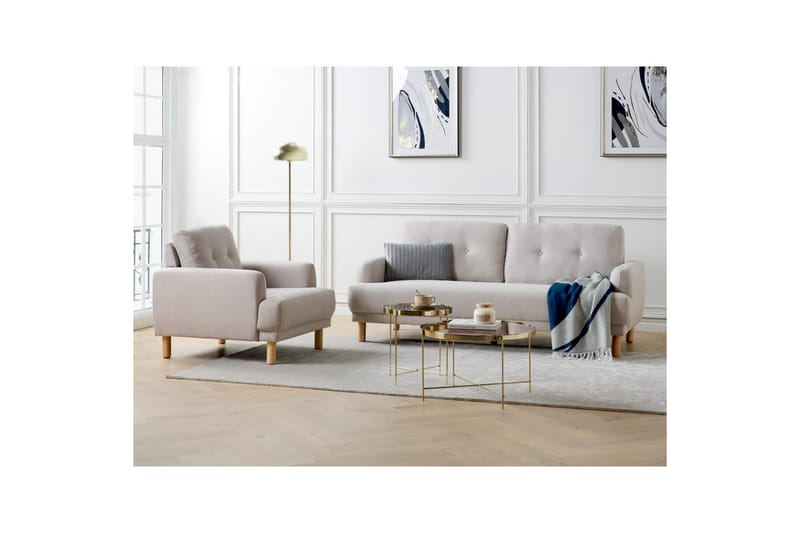 Soffgrupp Tuve Beige/ljust trä, Polyester - Beige/ljust trä, Polyester - Möbler - Soffa - Soffgrupp