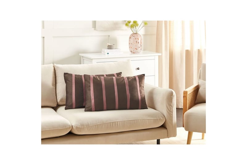 Prydnadskuddar Crodyline set om 2 Brun/Rosa - Brun/Rosa - Möbler - Soffa - Sofftillbehör - Rengöring soffa