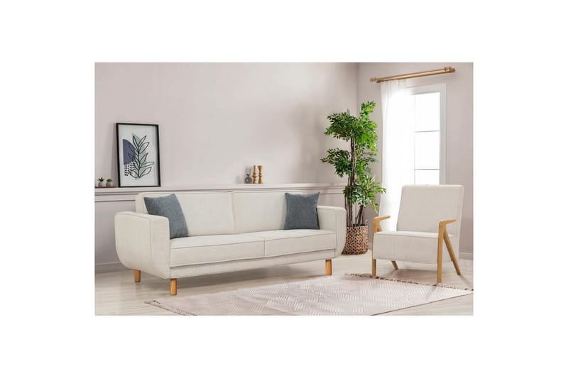 Sufian Bäddsoffa 3-sits - Ivory/Mediumfärgat trä - Möbler - Soffa - Bäddsoffa