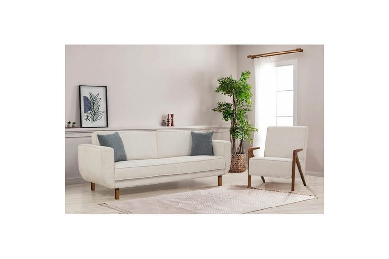 Sufian Bäddsoffa 3-sits - Mediumfärgat trä/Cremevit - Möbler - Soffa - Bäddsoffa
