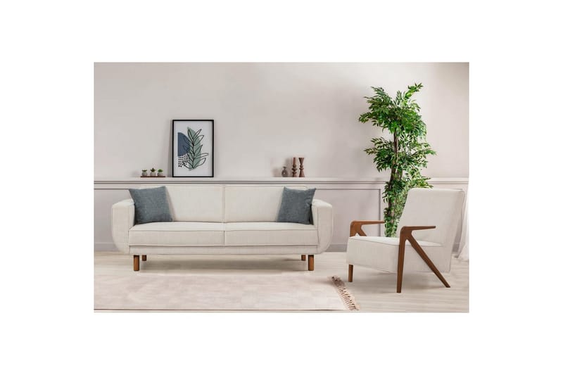 Sufian Bäddsoffa 3-sits - Mediumfärgat trä/Cremevit - Möbler - Soffa - Bäddsoffa