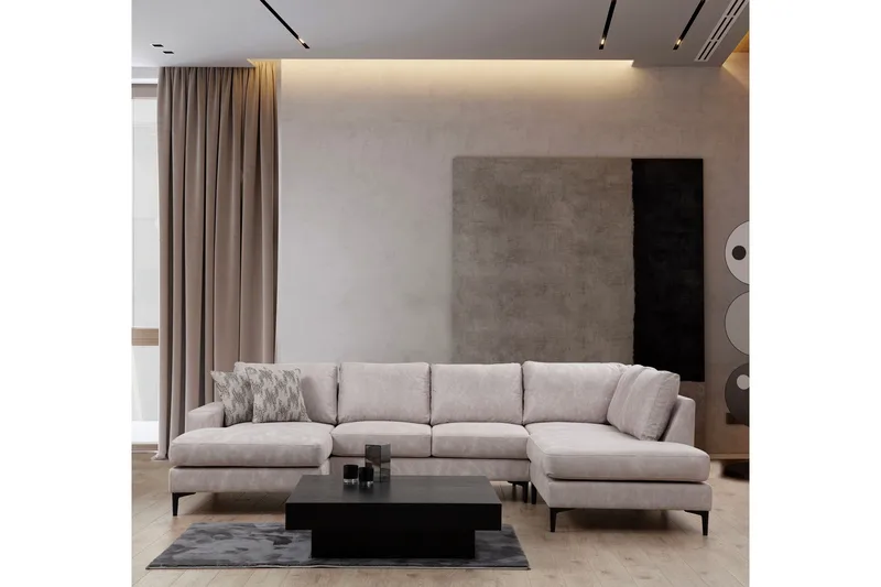 Svanabyn Soffa m. Divan och Schäslong 4-sits - Beige - Möbler - Soffa - U-soffa