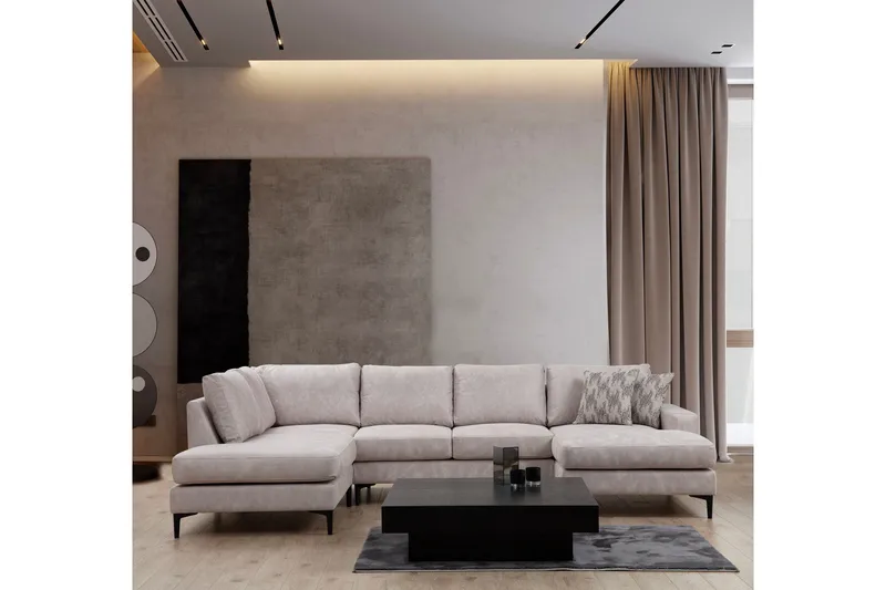 Svanabyn Soffa m. Divan och Schäslong 4-sits - Beige - Möbler - Soffa - U-soffa