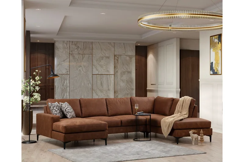 Svanabyn Soffa m. Divan och Schäslong 4-sits - Brun - Möbler - Soffa - U-soffa